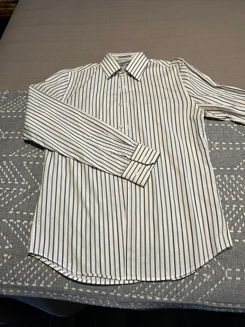 Express White Dress Shirt with Black Vertical Stripes